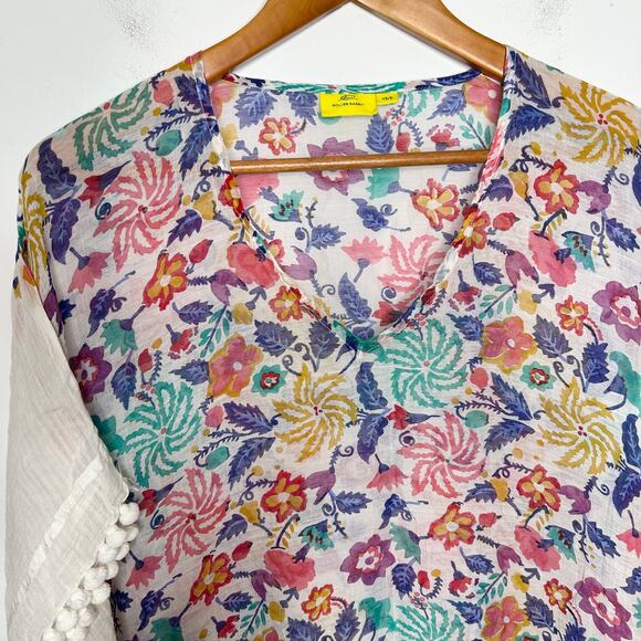ROLLER RABBIT Swim Coverup Kaftan Womens Size XS Floral Pom Pom Boho Vacation - Picture 3 of 10